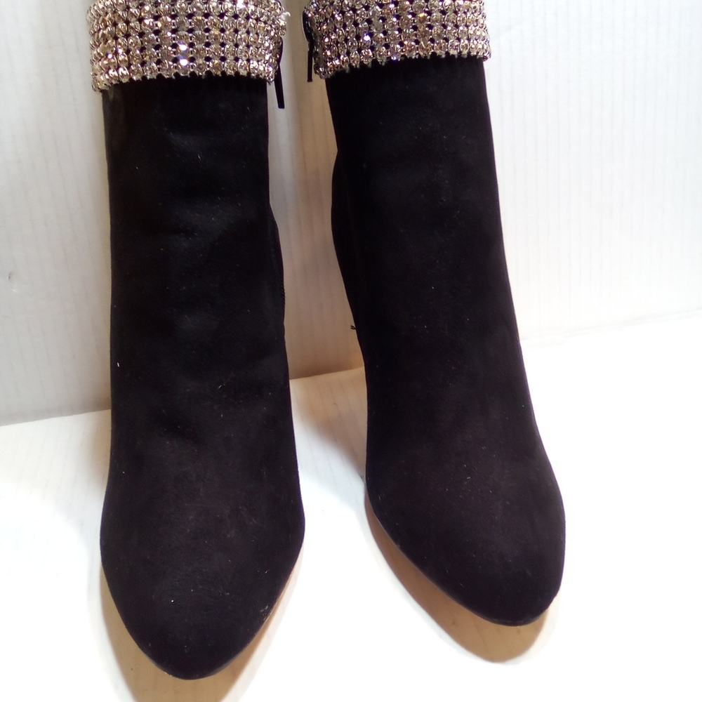 N Y & C  Black Suede Ankle Boots with Rhinestone Detail Misses A Few Rhinestone - Picture 3 of 6